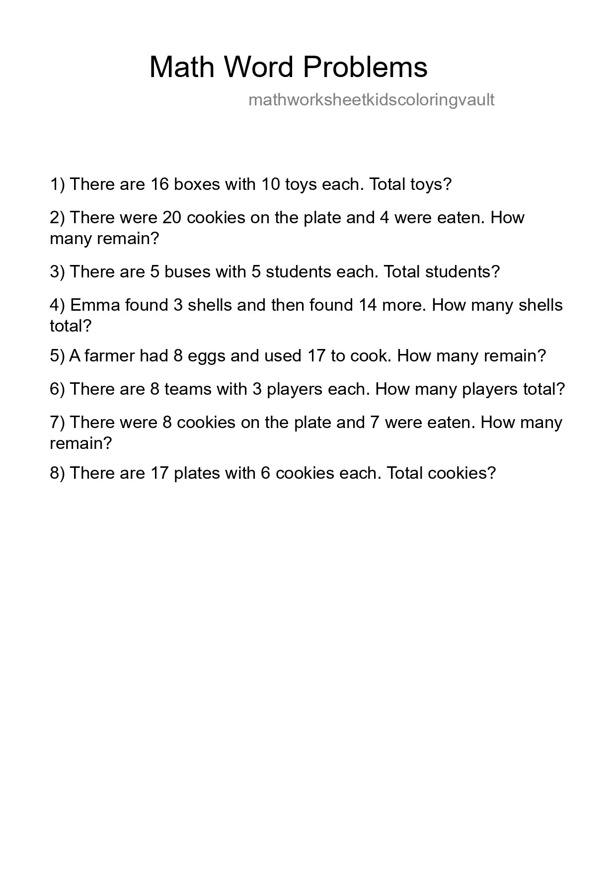 Math Word Problem Worksheet
