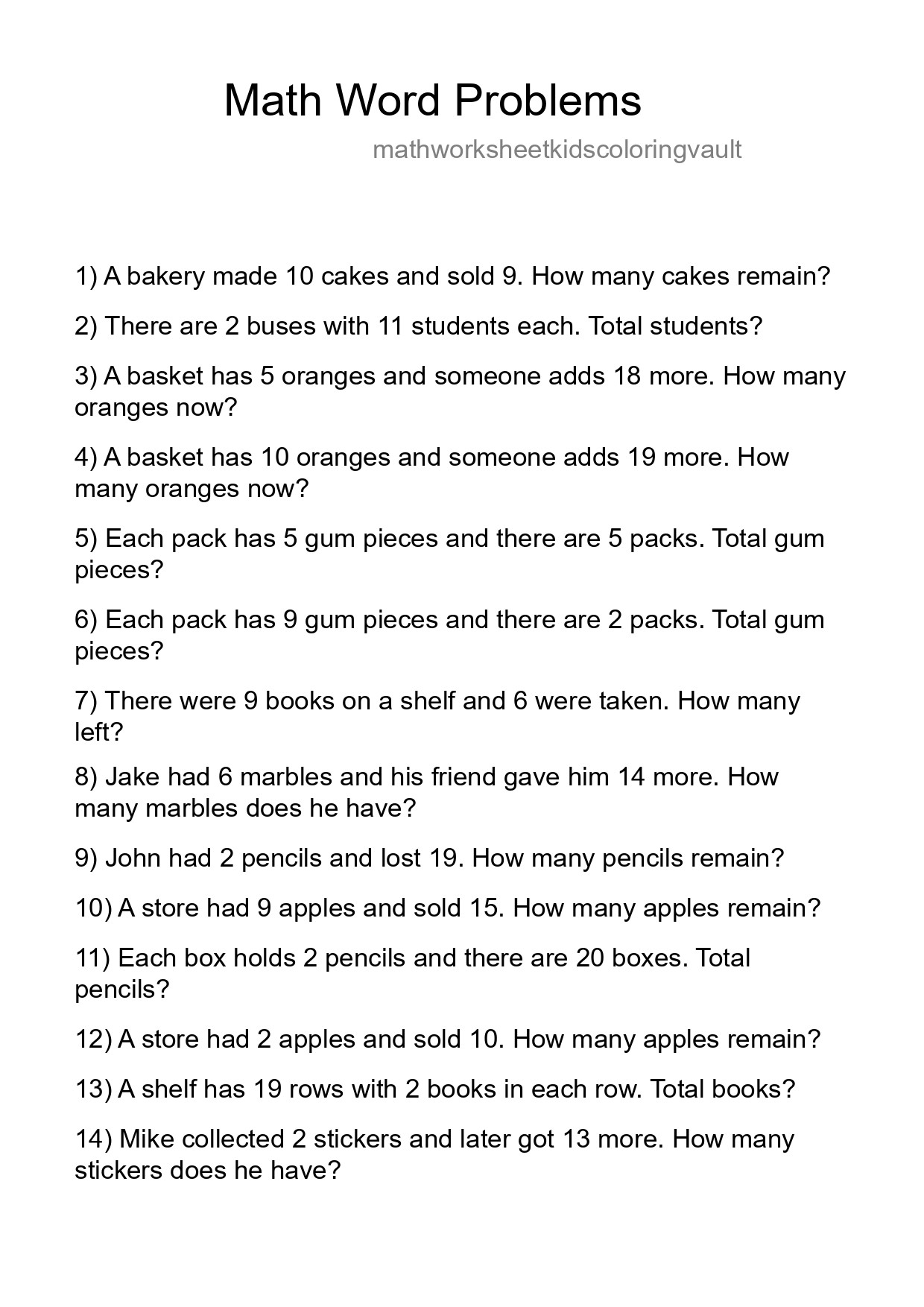 Math Word Problem Worksheet