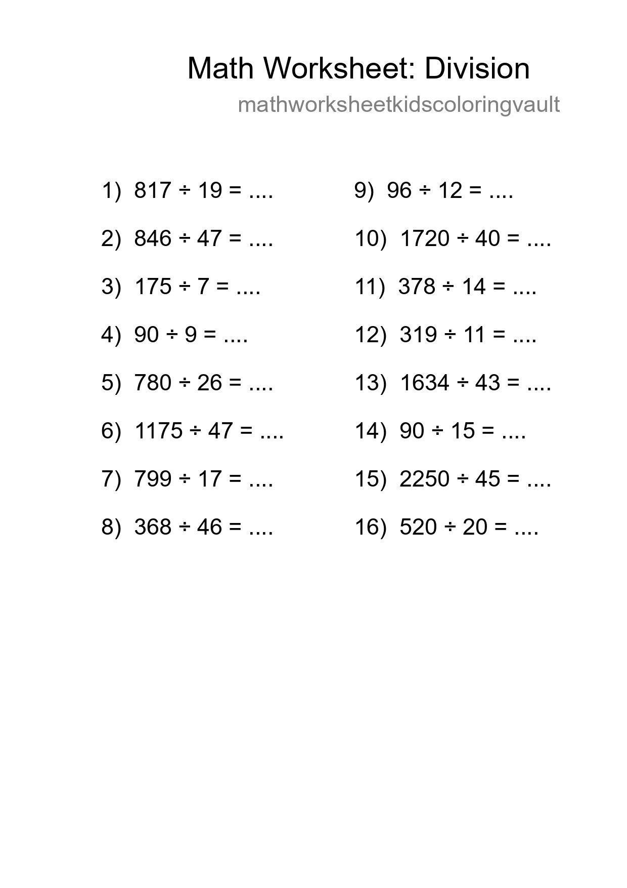 Printable Free 16 Division Math Worksheet For Grade 2 - Part 15