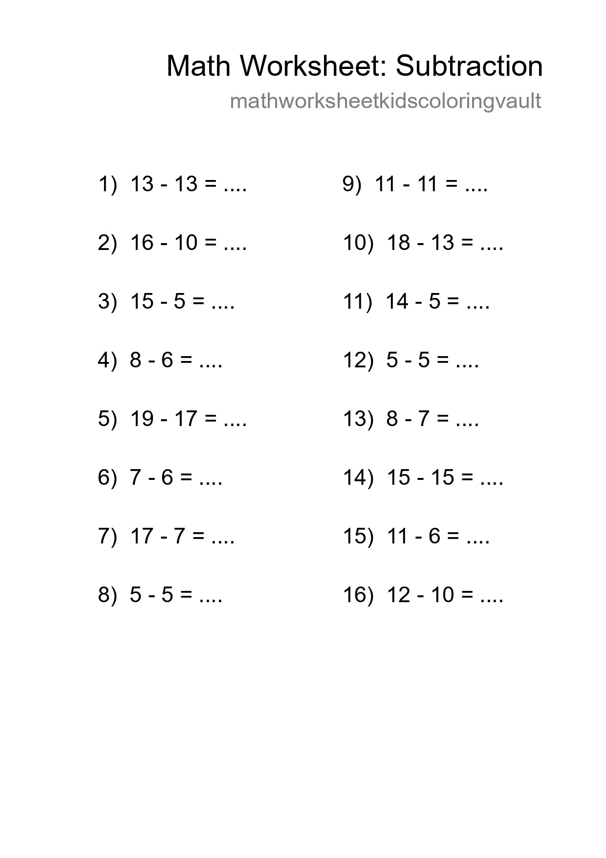Printable Free 16 Subtraction Math Worksheet For Grade 2 - Part 217