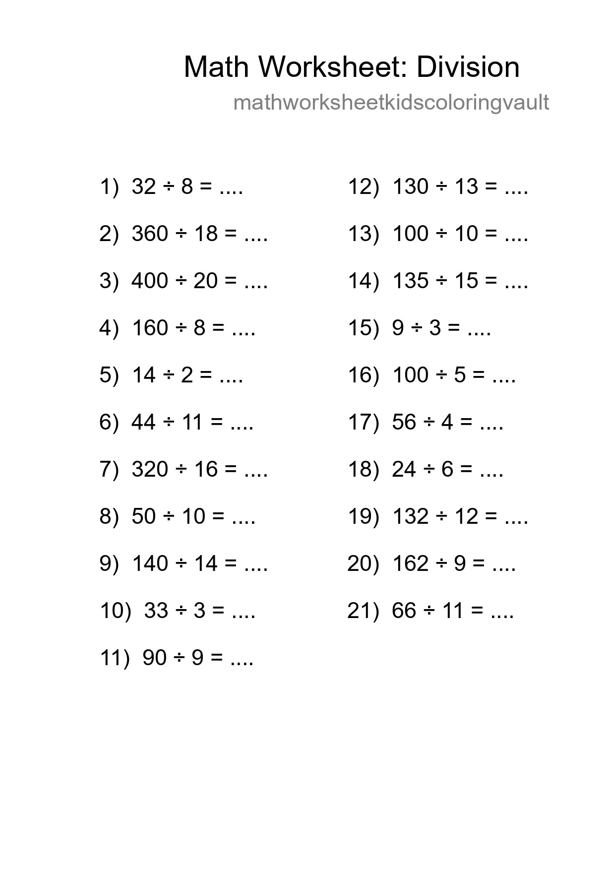 Printable Free 21 Division Math Worksheet For Grade 2 - Part 125