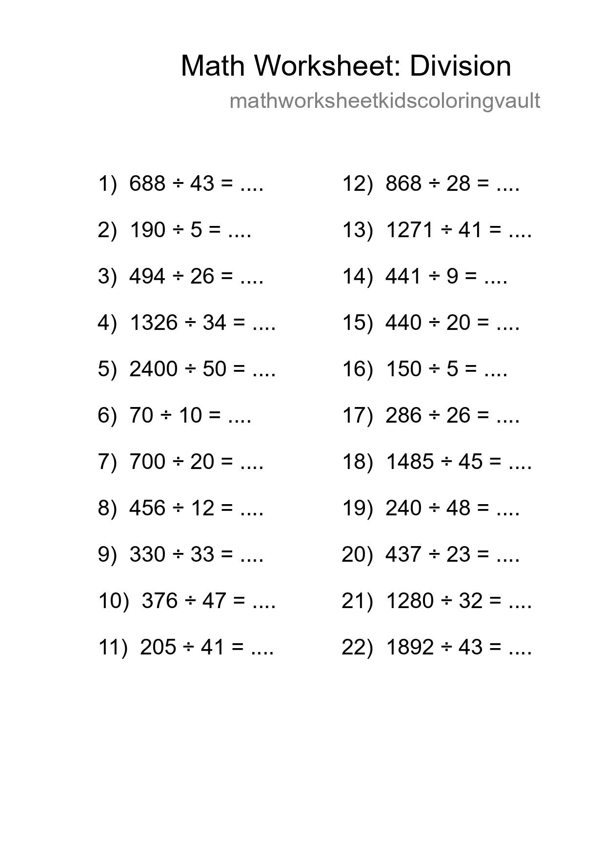Printable Free 22 Division Math Worksheet For Grade 2 - Part 158