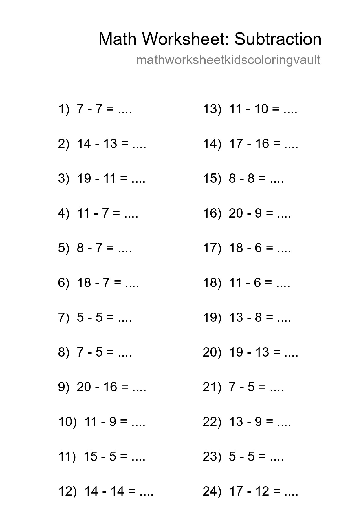 Printable Free 24 Subtraction Math Worksheet For Grade 2 - Part 228
