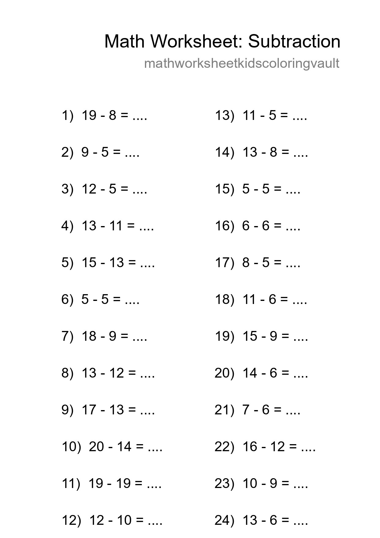 Printable Free 24 Subtraction Math Worksheet For Grade 2 - Part 30