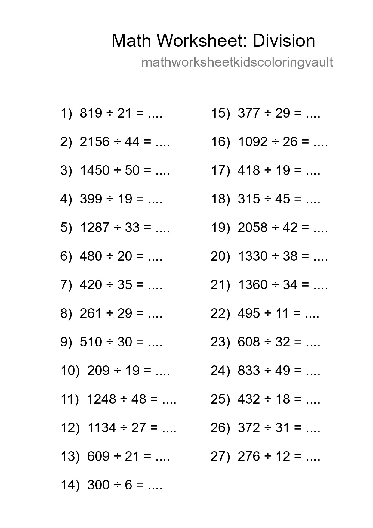 Printable Free 27 Division Math Worksheet For Grade 2 - Part 81