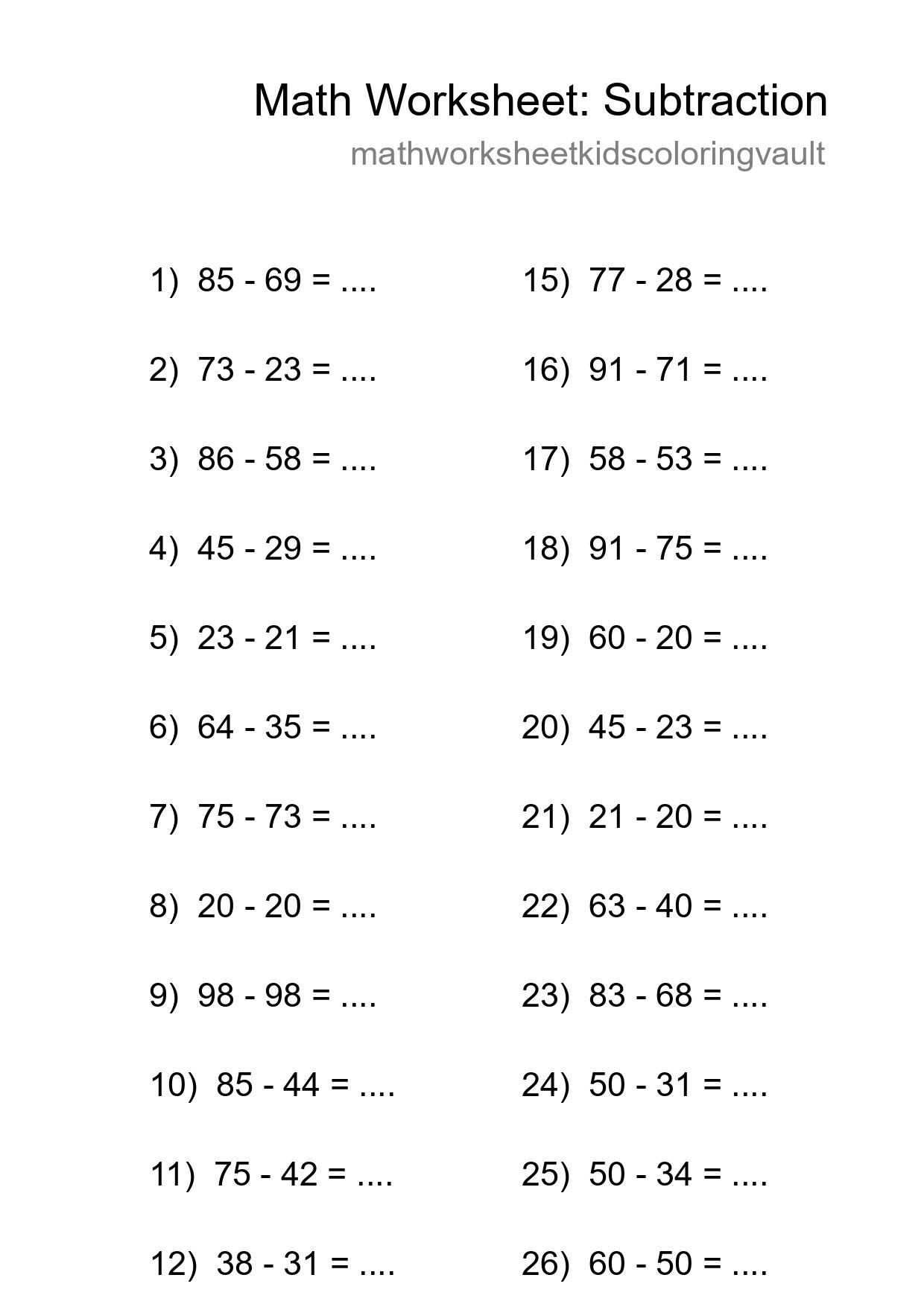 Printable Free 27 Subtraction Math Worksheet For Grade 3 - Part 118