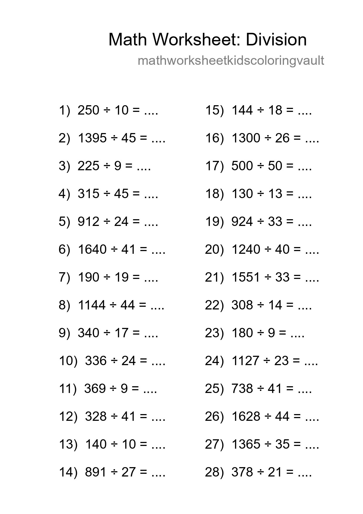 Printable Free 28 Division Math Worksheet For Grade 2 - Part 4
